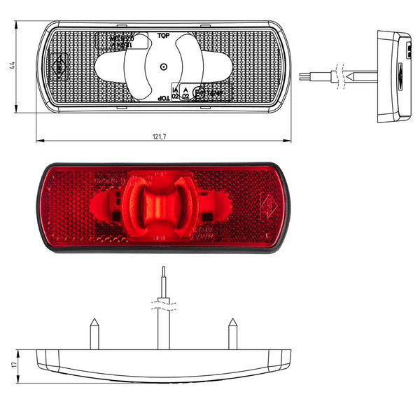 LED Rückleuchte Umrissleuchte rot mit Reflektor 12V 24V 4 Dioden Rückstrahler